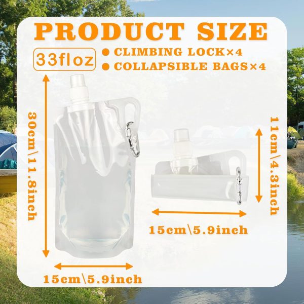 4 Pack Collapsible Water Bottles, Foldable Water Bottles for Traveling, Soft Water Bottle for Hiking, Running, Camping with 4 Loops - Image 2